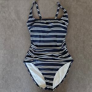 NWT Nautica Womens Blue & White Standard Crossback One Piece Swimsuit Size Large